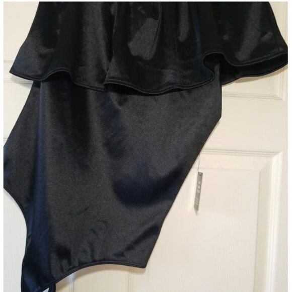 Express one shoulder Women's Black Bodysuit Off the Shoulder Satin Bodys - Picture 3 of 7